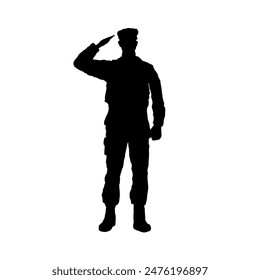 black silhouette of a saluting soldier - vector illustration
