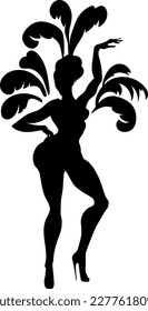 Black silhouette of samba dancer isolated on white background