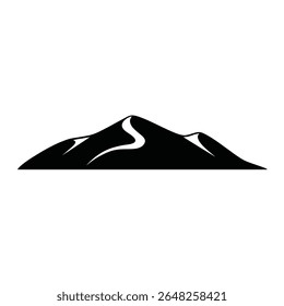 A black silhouette of a sand dune is depicted against a white background The image is a simple vector graphic with a minimalist style