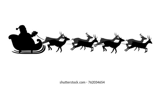 Black silhouette of Santa's sledge Isolated on white background. Vector illustration, icon, clip art.