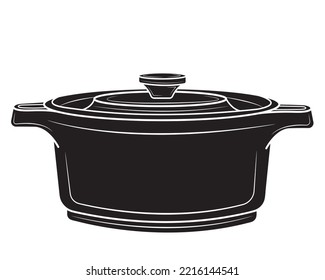 Black silhouette of Saucepan in isolate on a white background. Vector illustration