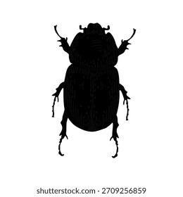 Silhueta preta de um vetor do besouro do escaravelho no fundo branco. Gráfico Bug inseto mão desenhada. A ilustração de erro Shadow May para elementos de design ou adesivos. Sinal monocromático de besouro.