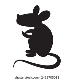 Schwarze Silhouette erschreckte den Körper von Ratten, märchenhafte Halloween-Charakter. Schattenspur der nächtlichen, erschreckenden Rattenschere. Einfache, schwarz-weiße Vektorgrafik einzeln auf weißem Hintergrund