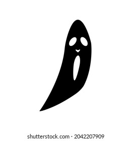 Black silhouette of a scary flying ghost. Element for halloween. Vector illustration.