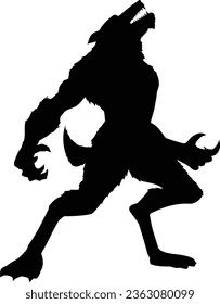 Black silhouette scary werewolf monster howling