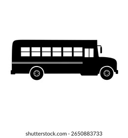 Black silhouette of school bus icon. Vector illustration suitable for education, transportation, school logistics, children travel, or public vehicle concepts