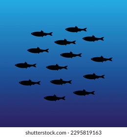 black silhouette school of fish. group of fish. vector illustration.