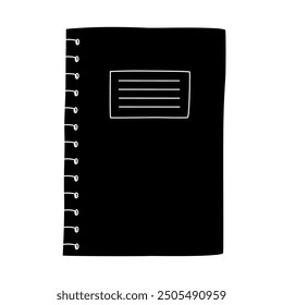 Black silhouette of school spiral copybook or exercise book, glyph icon flat vector