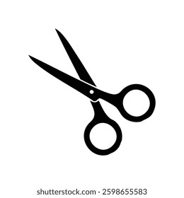 Black silhouette of scissors, open, angled