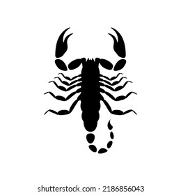 Black silhouette of scorpion. Dangerous venomous arachnid with large claws and poisonous vector tail spike