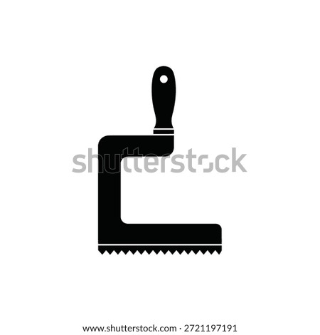 Black silhouette of a scraper tool with a serrated edge and a handle on a white background.