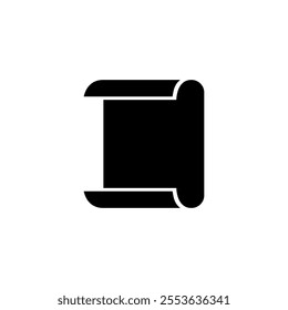 Black silhouette of a scroll or parchment paper icon, perfect for web and app design.