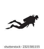 Black silhouette scuba divers. Vector illustration.