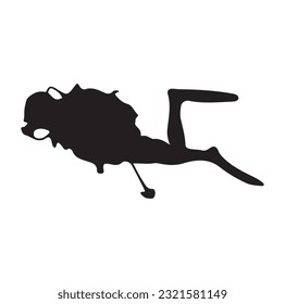 Black silhouette scuba divers. Vector illustration.