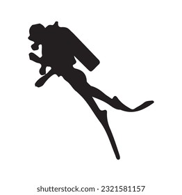Black silhouette scuba divers. Vector illustration.