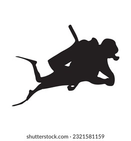 Black silhouette scuba divers. Vector illustration.
