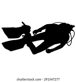 Black silhouette scuba divers. Vector illustration.