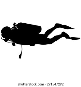 Black silhouette scuba divers. Vector illustration.