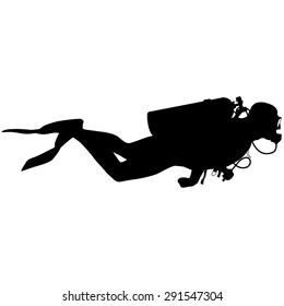 Black silhouette scuba divers. Vector illustration.