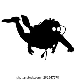 Black silhouette scuba divers. Vector illustration.