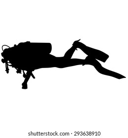 The Black silhouette scuba divers. Vector illustration.