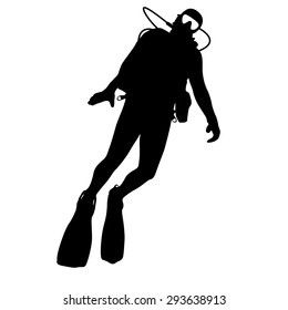 Black silhouette scuba divers. Vector illustration.