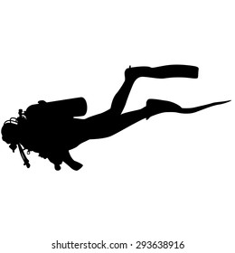 The Black silhouette scuba divers. Vector illustration.