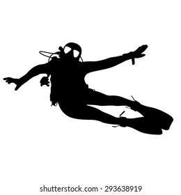 Black silhouette scuba divers. Vector illustration.