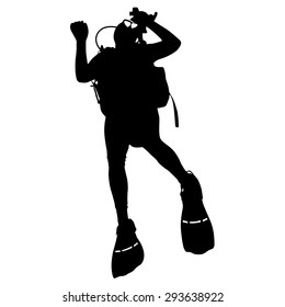 Black silhouette scuba divers. Vector illustration.