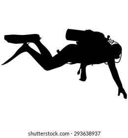 Black silhouette scuba divers. Vector illustration.