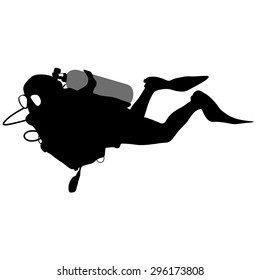 The Black silhouette scuba divers. Vector illustration.