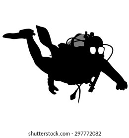 Black silhouette scuba divers. Vector illustration.