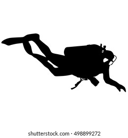 Black silhouette scuba divers. Vector illustration.