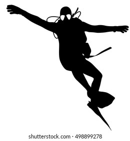Black silhouette scuba divers. Vector illustration.