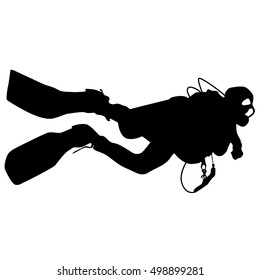 Black silhouette scuba divers. Vector illustration.
