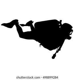 Black silhouette scuba divers. Vector illustration.