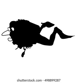 Black silhouette scuba divers. Vector illustration.