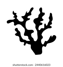 Black silhouette of sea creature.Vector single sea coral on isolated background.