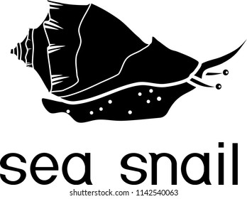 Black silhouette of sea snail Rapana with title