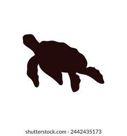 Black silhouette of a sea turtle side view, in a flat style on a white background for vector icons or logos. Illustrations of marine animals are ideal for ocean-themed designs