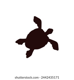 Black silhouette of a sea turtle top view, in a flat style on a white background for vector icons or logos. Illustrations of marine animals are ideal for ocean-themed designs.