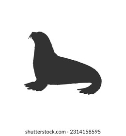 Black silhouette of seal marine mammal side view flat style, vector illustration isolated on white background. Decorative design element, sea animal with flippers and tail