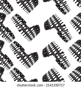 Black silhouette seamless pattern of the Colosseum. Vector illustration.on.