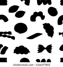 Black silhouette. Seamless pattern. Flat various macaroni. Vector illustration on white background.