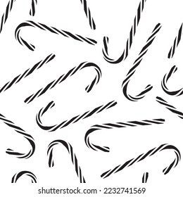 Black silhouette Seamless pattern Realistic Christmas candy isolated on transparent background. Vector illustration. Top view icon. Template for a greeting card for Christmas and New Year.