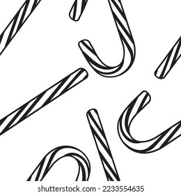 Black silhouette  Seamless pattern Realistic Christmas candy isolated on white background. Vector illustration. Top view icon. Template for a greeting card for Christmas and New Year.