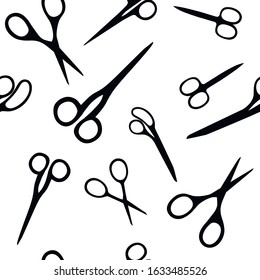 Black silhouette seamless pattern of scissors flat vector illustration on white background