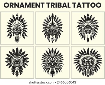 A black Silhouette set of a african ornament tribal tattoo, Clipart