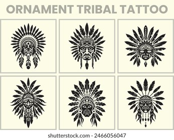 A black Silhouette set of a african ornament tribal tattoo, Clipart