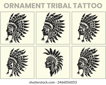 A black Silhouette set of a african ornament tribal tattoo, Clipart